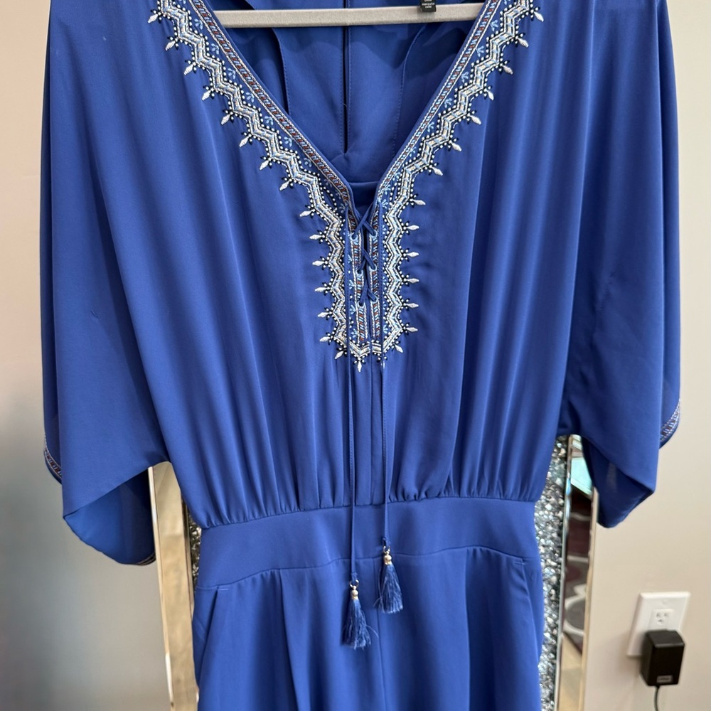 White House Black Market Blue Embellished Jumpsuit